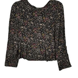 See U Soon Black with Floral Multicolor Design Top Small